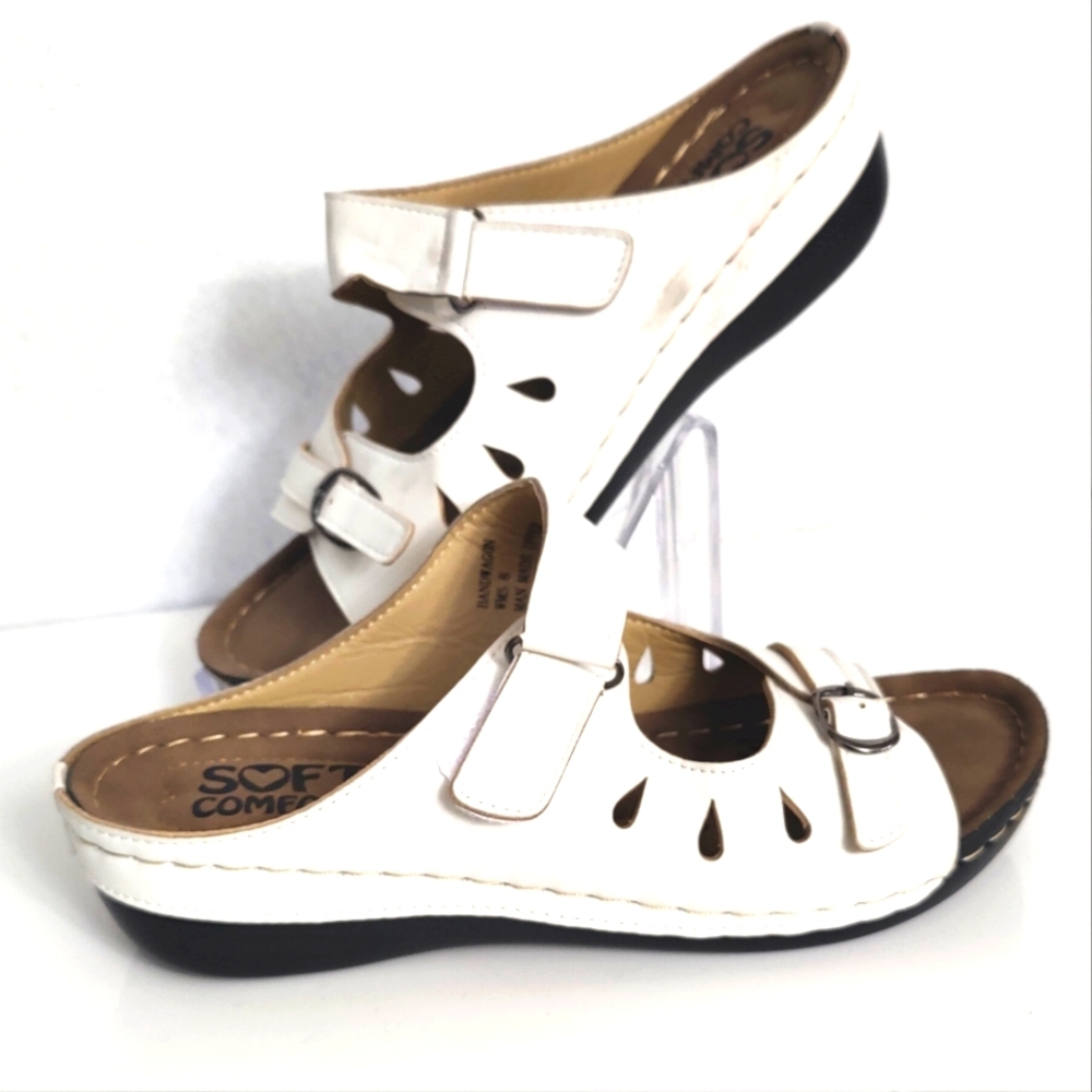 Women's Soild Color White Platform soft comfort Sandals Double‎ Buckle Open Sz8